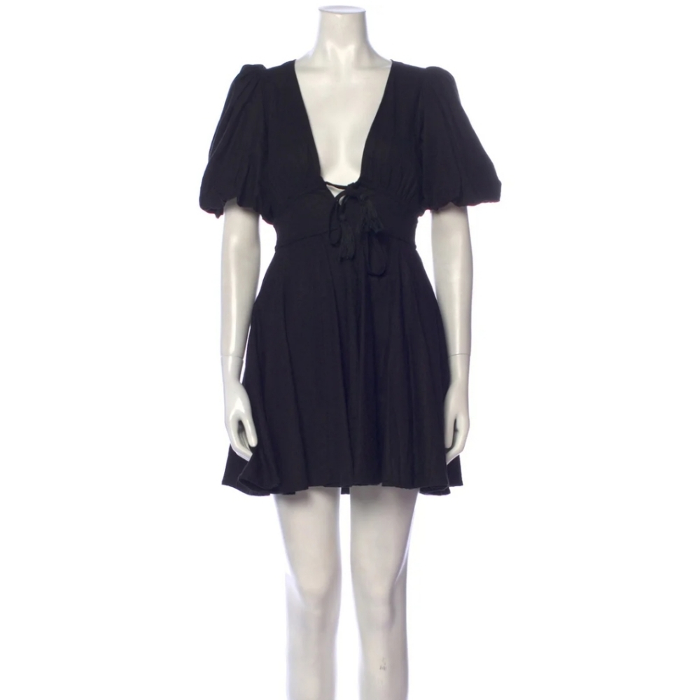 House of Harlow 1960 Black Mini Dress with Puff Sleeves